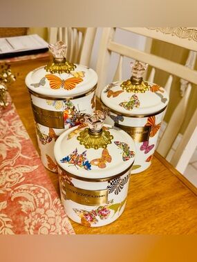 9-piece MacKenzie-Childs Multicolor Butterfly Canister Set with Gold Accents